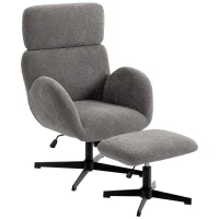 HOMCOM Draaibare Fauteuil met Voetenbank, Hoogte Verstelbare Accentstoel met Verstelbare Hoofdsteun, Schommelfunctie, Grijs(m-10)
