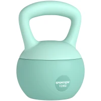 SPORTNOW Kettlebell 12 kg, rempli de sable métallique, poignée antidérapante pour entraînement à domicile, 21x21x30 cm, vert(m-6)