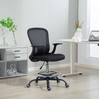 HOMCOM Sedia ufficio ergonomica con poggiapiedi regolabile e braccioli ribaltabili, Nero(m-2)