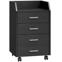 Vinsetto Rollcontainer Büro auf Rollen 4 leichtgängige Schubladen aus Holz 40 x 36 x 65 cm schwarz(m-1)