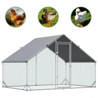 PawHut Chicken Run Galvanised Walk-in Chicken Coop Hen Poultry House Cage Rabbit Hutch Pet Playpen Garden w/ Water-Resist Cover, 3 x 2 x 2m(m-8)