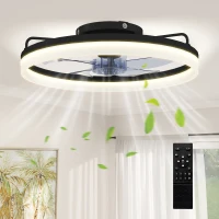 HOMCOM Ventilateur de Plafond avec Luminaire LED 40 W Moteur DC Réversible Télécommande 6 Vitesses 3 Couleurs Minuterie Noir(m-6)