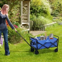 Outsunny Faltbarer Gartenwagen 62L mit verstellbarem Griff, aus Metall und Oxford-Gewebe, 76x48x86 cm, Blu(m-2)