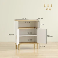 HOMCOM Mueble de baño, mueble de almacenamiento con 2 puertas, compartimento abierto, estantería ajustable, 60x29,5x76,5cm, blanco(m-3)