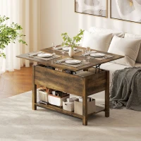 HOMCOM Tavolo da salotto sollevabile ed estensibile con scomparto nascosto e ripiano aperto, 100x45x50,5 cm, marrone rustico(m-6)