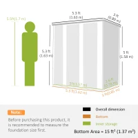 Outsunny Șopron metalic de grădină exterior 1,37 m² 163x89x163 cm cu acoperiș înclinat, uși cu zăvor și mănuși maro(m-3)