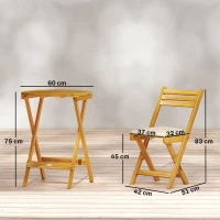 Outsunny Set de muebles de balcón 3 piezas FSC madera plegable, juego de jardín con mesa redonda, 2 sillas, cojines transpirables, asiento de lamas(m-3)