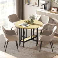 HOMCOM Masă de dining pliabilă pe roți, masă de bucătărie pentru 4 persoane cu poliță integrată, 100 x 100 x 75 cm, stejar(m-6)