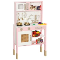 AIYAPLAY Cucina giocattolo legno con suoni e accessori, Rosa(m-7)