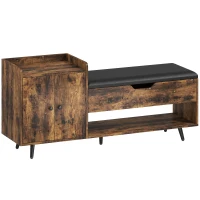 HOMCOM Panca portascarpe industriale con sedile imbottito, scomparto nascosto ripiani e ante, 127x35x59 cm, Marrone Rustico(m-1)