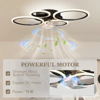 HOMCOM Plafondventilator met verlichting en afstandsbediening, 77 cm LED-plafondventilator met 3 lichtkleuren, 6 snelheden, timer(m-6)