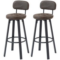 HOMCOM Lot de 2 Tabourets Hauts de Cuisine Pivotants Revêtus en PU avec Dossier Structure Métallique Repose-pieds Marron foncé