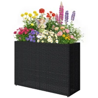 Outsunny Erhöhter Pflanzkasten aus geflochtenem PE-Rattan, Blumenständer mit abnehmbarem Einsatz und verstellbaren Füßen, Stahlrahmen, schwarz(m-7)