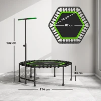 SPORTNOW Trampolino fitness con manico regolabile e telaio in acciaio, 114 cm, Verde e Nero(m-3)
