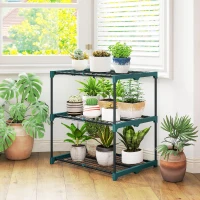 Outsunny Support plantes 3 niveaux, 72 cm de hauteur, support à fleurs intérieur/extérieur, étagère à plantes en acier, Vert foncé(m-2)