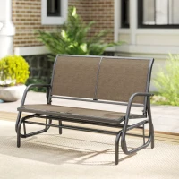 Outsunny Banc à bascule 2 places de jardin en métal et tissu en maille, 120x70x85 cm, Marron clair(m-4)