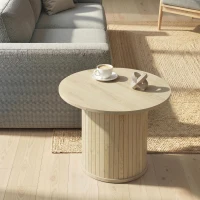 HOMCOM Runder Couchtisch mit Säulenbasis und Lamellen für Wohn- & Schlafzimmer Ø60x40 cm Natur(m-4)
