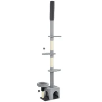 PawHut Tiragraffi pavimento-soffitto regolabile 225-255 cm con piattaforme, Grigio(m-1)