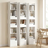 HOMCOM Bücherregal mit 2 Schubladen und Tür Librería Estrecha con 6 Estantes Abiertos 32x24x181,5 cm Blanco(m-4)