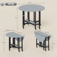 HOMCOM Masă de Dining Pliantă cu Roți și Raft Deschis Masă de Bucătărie pentru Spații Mici Gri Ciment(m-3)