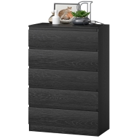 HOMCOM Commode pour Chambre 5 Tiroirs Chiffonnier pour Salon Bureau Style Moderne 77x40x111,5 cm Noir Veiné
