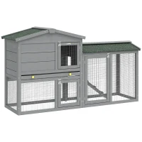 PawHut Clapier en bois 2 niveaux avec toit en asphalte plateau amovible et échelle pour extérieur 150x45x85 cm gris(m-7)