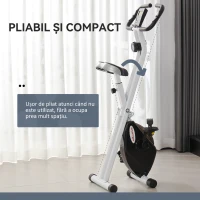 SPORTNOW Bicicletă fitness pliabilă magnetică, 8 niveluri, afișaj LCD, roți și șa reglabilă, negru(m-8)