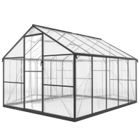 Outsunny Serre Potagère en PC et Aluminium avec Porte Battante et 2 Fenêtres Réglables, 304x247x205 cm, Noir