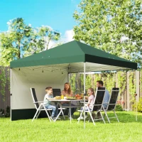 Outsunny Faltzelt Pop-up 3x3 m mit Seitenwand UPF50+ Höhenverstellbar Zentraler Hub Transporttasche Grün(m-2)