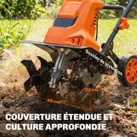 Outsunny Motobineuse électrique 1500W avec poignée pliable, largeur de travail 40 cm, profondeur de labour 9 cm, 6 lames, orange(m-6)