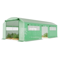 Outsunny Serre tunnel 6x3x2 m avec 3 portes enroulables, 6 fenêtres à moustiquaire et structure en acier galvanisé, vert
