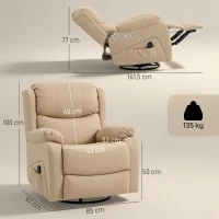 HOMCOM Fauteuil Relax Inclinable avec 8 Points de Massage Chauffants et Repose-pieds, 87x97X100 cm, Beige(m-3)