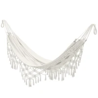 Outsunny Boho-Außenhängematte, Hängematte für den Garten zum Aufhängen mit Fransen und Tragetasche extra groß 288 x 150 cm, Beige(m-7)