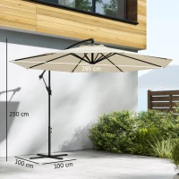 Outsunny Exzentrischer Ampelschirm Ø300 cm mit Kreuzfuß Toldo Ajustable y Manivela UPF30+ für Terrasse Patio Creme(m-3)