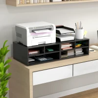 HOMCOM Organiseur bureau aspect noir avec 3 compartiments fournitures support d'imprimante 47 x 40 x 22,5 cm(m-10)