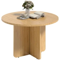 HOMCOM Table basse ronde, table de salon en bambou avec pied en croix, nature(m-6)