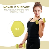 SPORTNOW 2 x 1kg Hexagonal Dumbbells Weights Set with Non-Slip Grip for Home Gym Workout, Yellow(m-6)