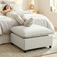 HOMCOM Quadratischer Fußhocker, Ottomane mit Kunststofffüßen, Sitzhocker für Schlafzimmer, Flur, 75x75x40 cm, grau(m-6)