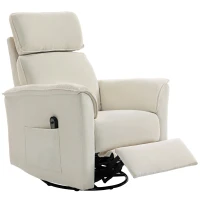 HOMCOM Fauteuil relax électrique avec fonction lit, dossier réglable, appuie-tête pour salon Blanc crème(m-1)