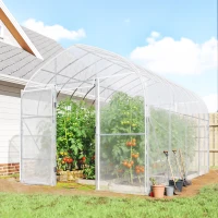 Outsunny Tunnel-Gewächshaus mit PO-Abdeckung, 2 Scharniertüren, Gewächshaus mit optimierter Struktur, Transparent(m-2)