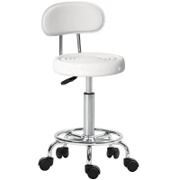 HOMCOM Tabouret Pivotant avec Dossier et Roulettes Chaise Réglable pour Salon de Beauté Studio de Tatouage 32x40x70-86cm Blanc(m-1)