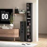 HOMCOM Depozitare pentru CD și DVD cu 12 compartimente, capacitate max. 204 CD, 21 x 20 x 175 cm, negru(m-5)