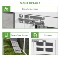 PawHut Poulailler en L en bois avec 2 maisons, 2 niveaux, enclos, rampe, 251 x 192 x 103 cm gris(m-4)