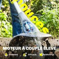 Outsunny Motoculteur sans fil, Rotavator électrique 18V avec 2 batteries 4000mAh, chargeur, largeur de travail 20 cm Gris(m-4)