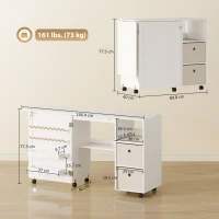 HOMCOM Tavolo da cucito pieghevole su ruote con 2 cassetti e porta magnetica, 146,4x40x77,5 cm, Bianco(m-3)