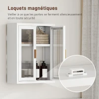 HOMCOM Armadio murale per bagno con 2 porte scanalate e ripiano regolabile, mobile alto a parete, 40x14x50cm, Bianco(m-3)