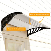 Outsunny Auvent pour Portes et Fenêtres 103x96,5 cm avec Panneaux en Polycarbonate Barrette en Aluminium Transparent(m-4)