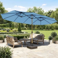 Outsunny Umbrelă de grădină dublă 5 x 3 m umbrelă de exterior cu bază inclusă, manivelă, protecție UV, albastru(m-4)