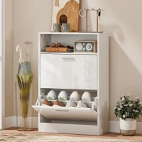 HOMCOM Schuhschrank 8 Paar, Schuhschrank, 2 Klapptüren, verstellbare Ablagen und Fach, weiß(m-2)