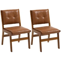 HOMCOM Lot de 2 chaises de salle à manger revêtues en PU assise rembourrée pieds en bois pour salon marron(m-6)